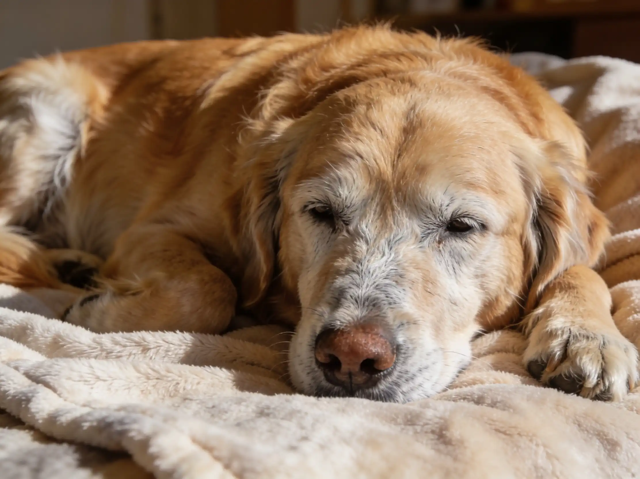 Chien âgé en posture de souffrance
